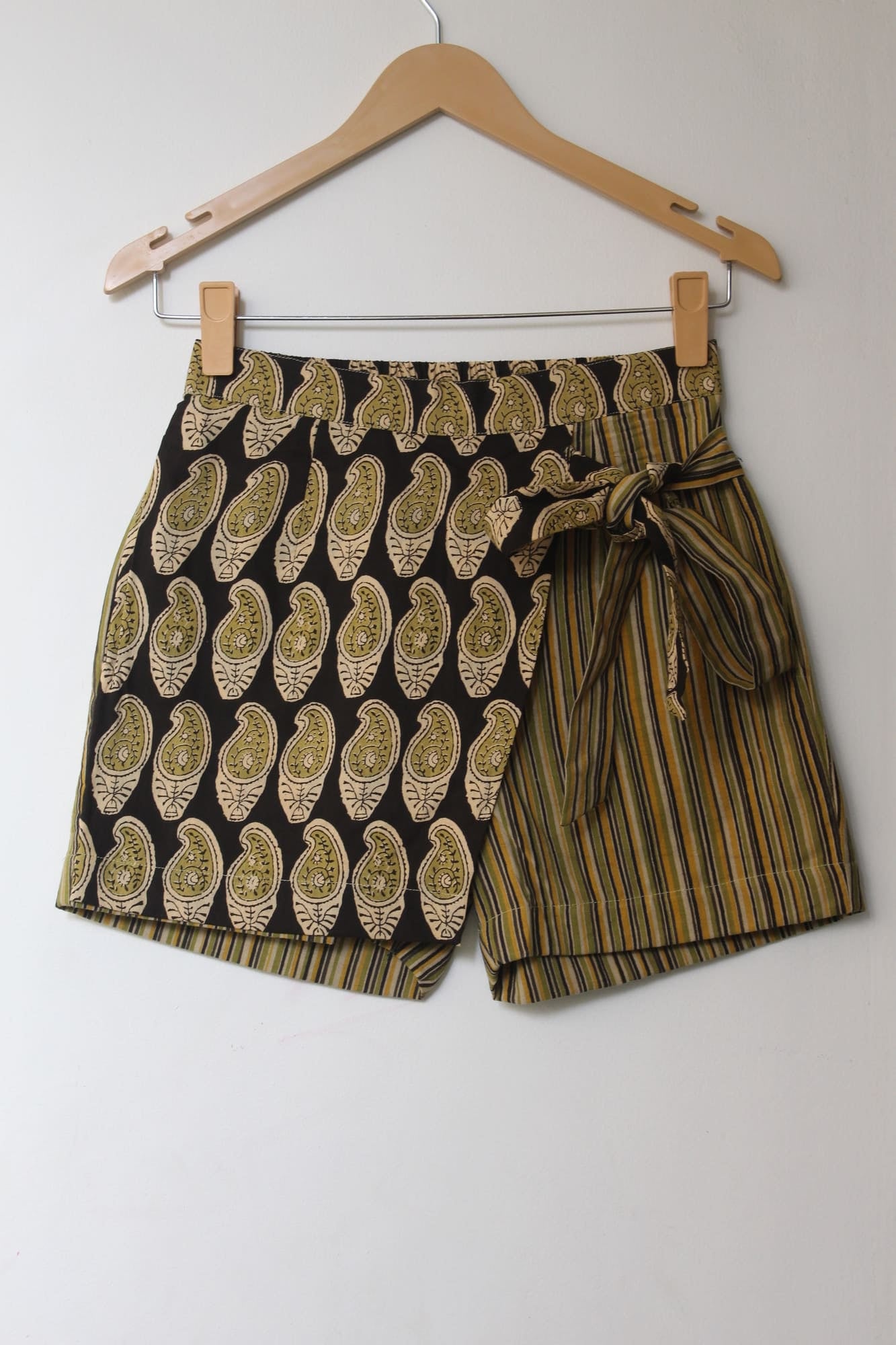 Olive Bagru Overlap Cotton Shorts