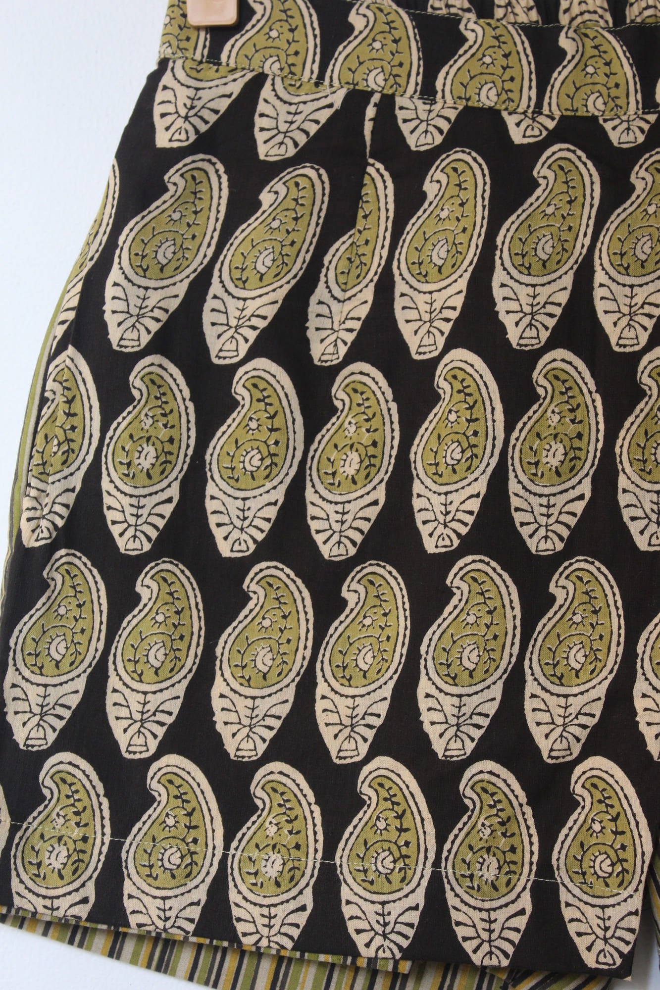 Olive Bagru Overlap Cotton Shorts