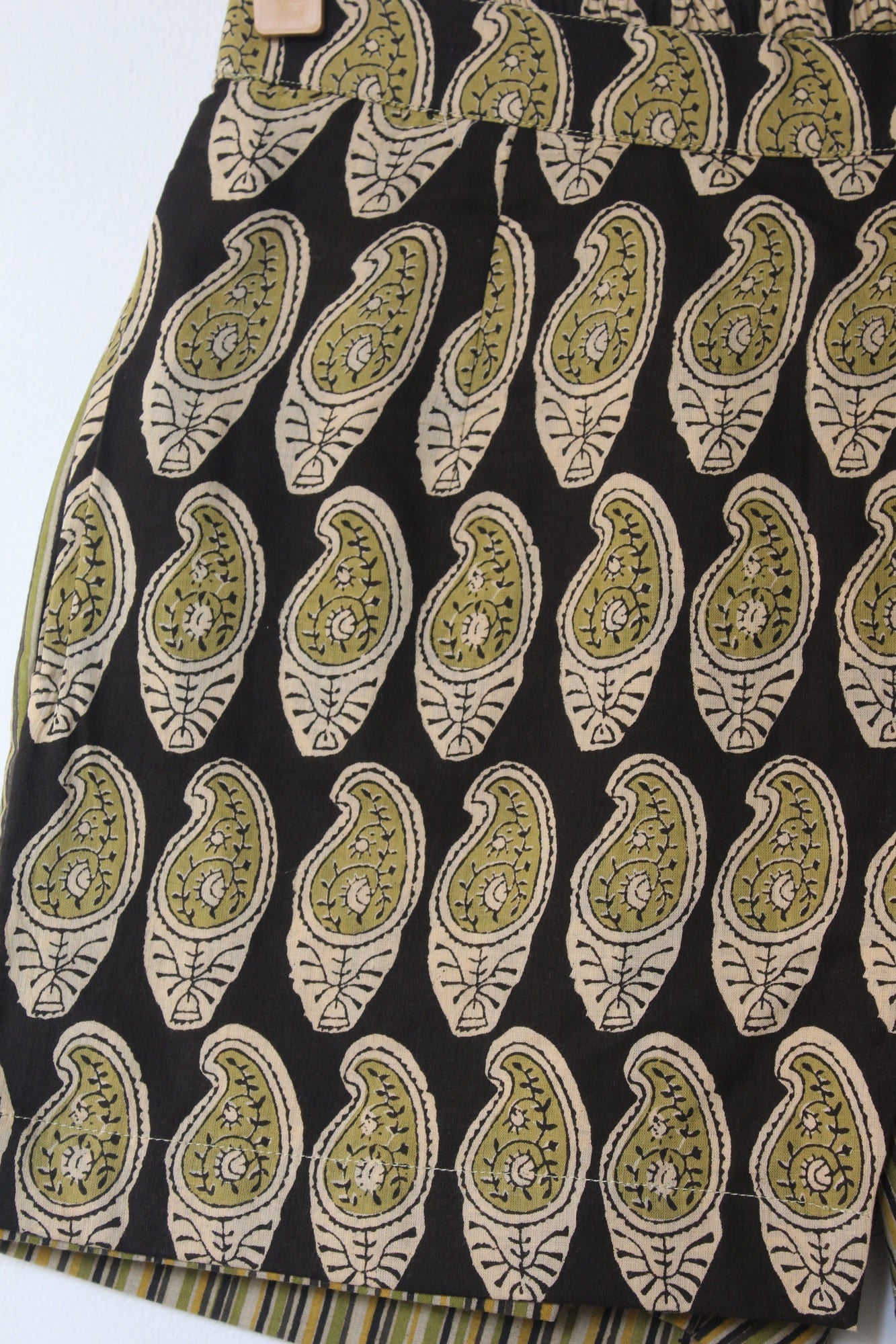 Pickle Paisley Wrap Cotton Hand Block print Shorts -Shorts