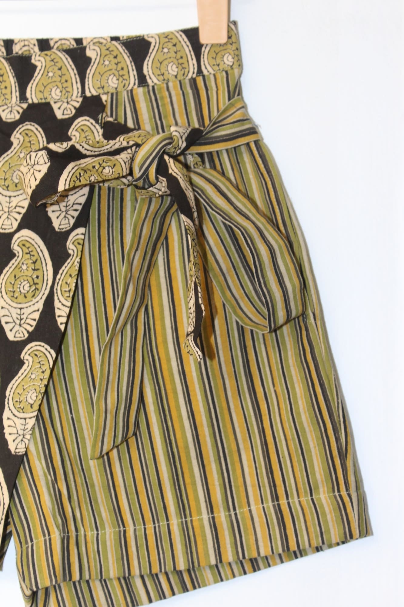 Olive Bagru Overlap Cotton Shorts