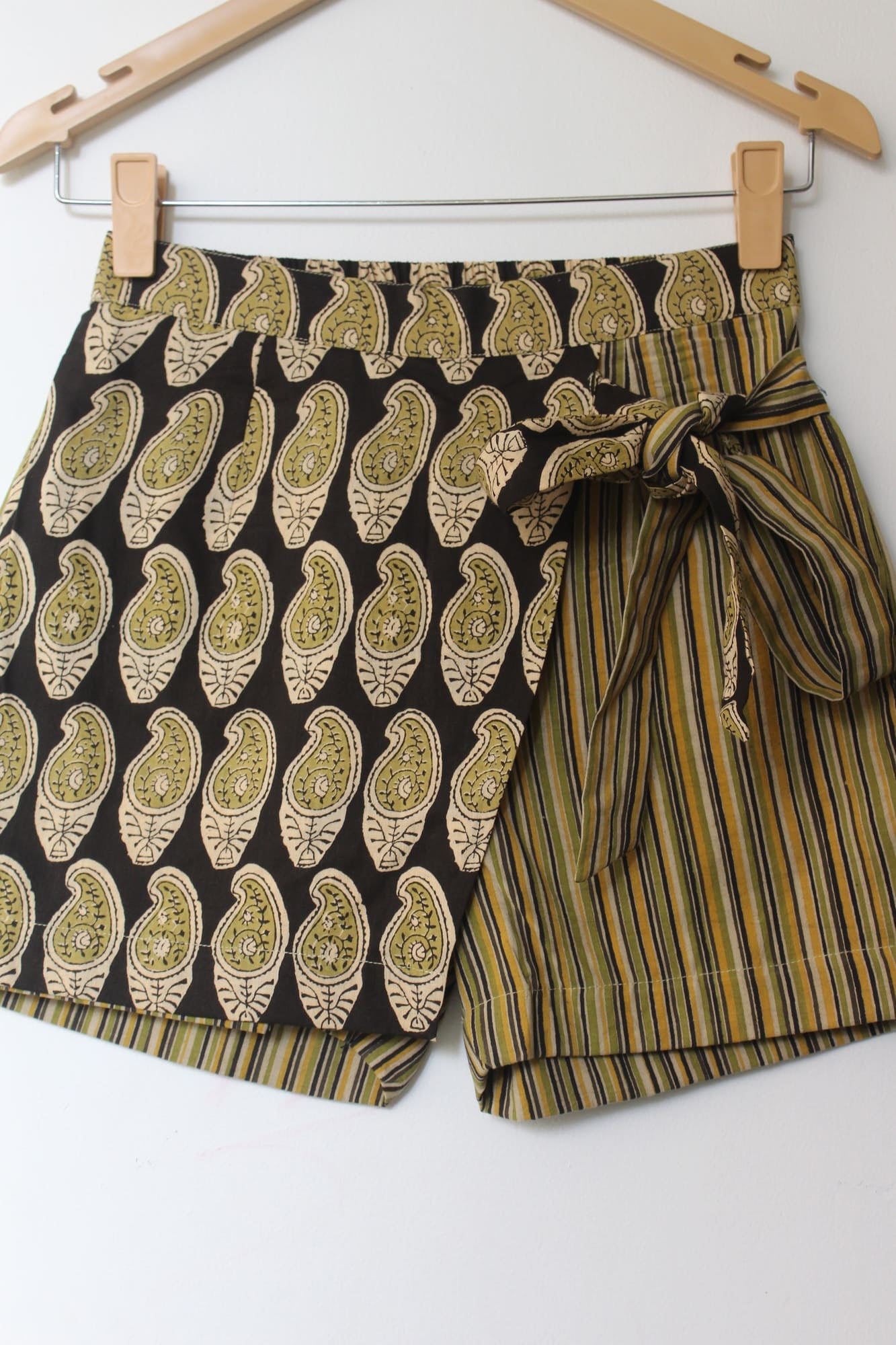 Olive Bagru Overlap Cotton Shorts