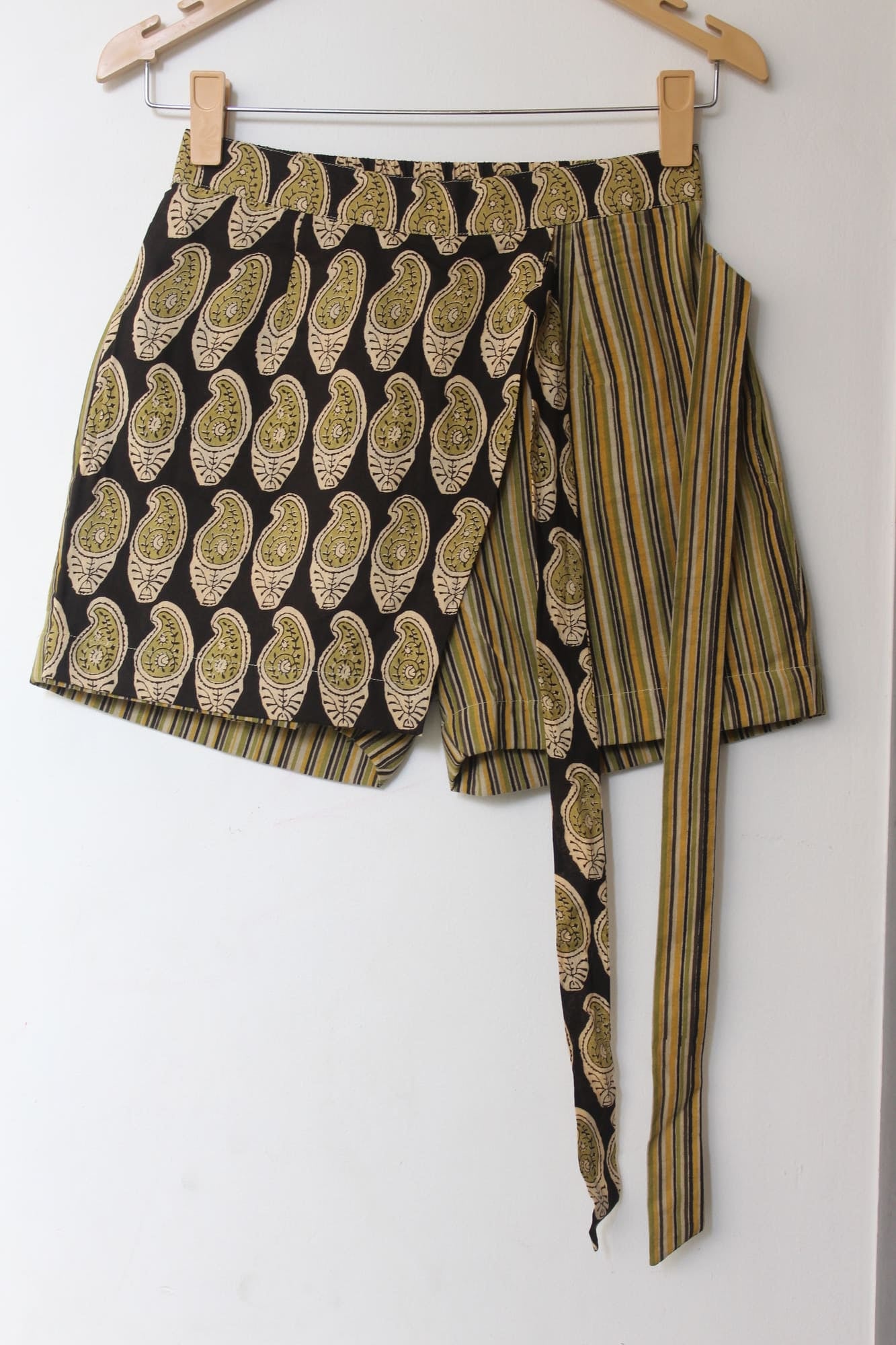 Olive Bagru Overlap Cotton Shorts