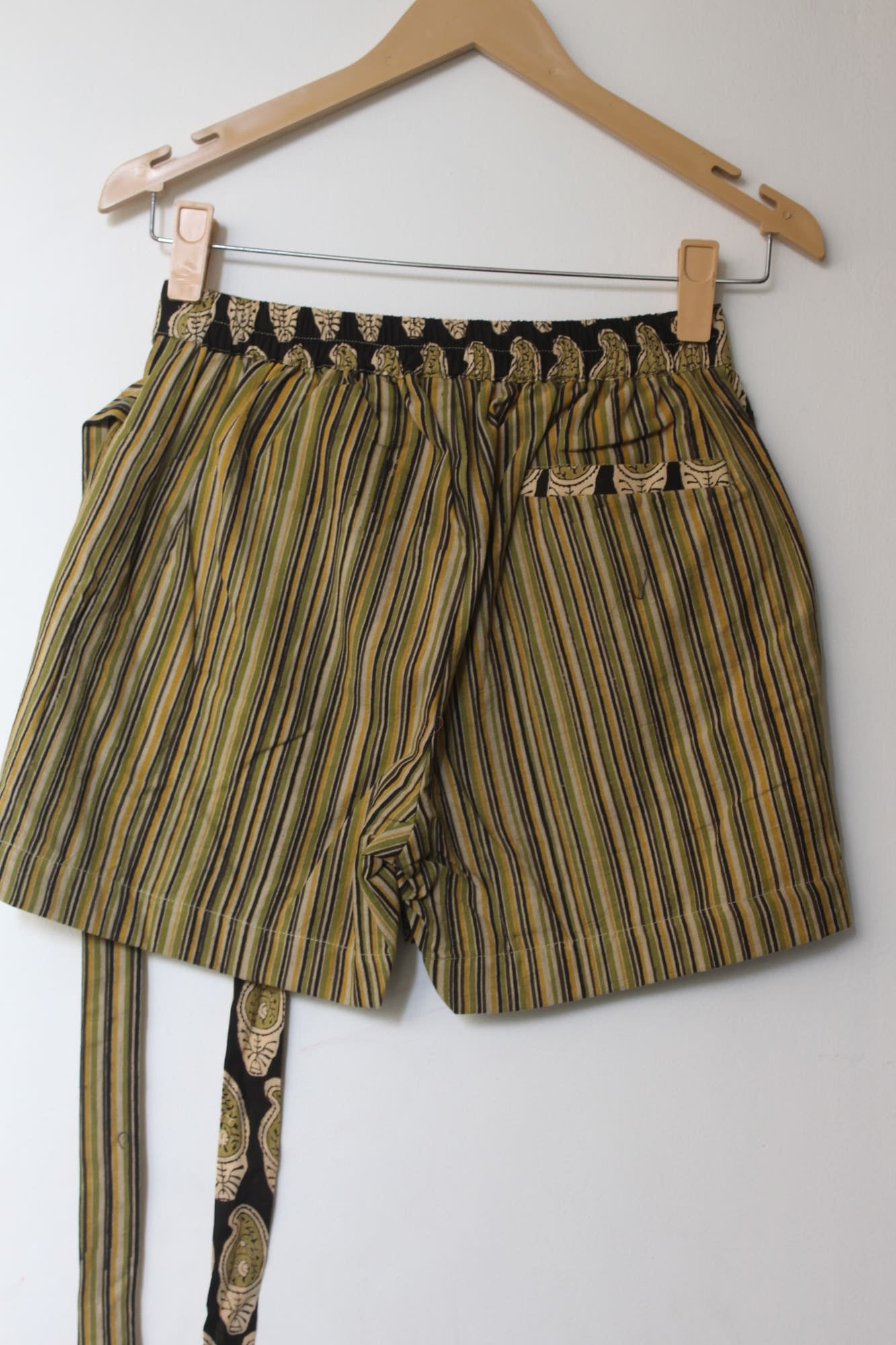 Olive Bagru Overlap Cotton Shorts
