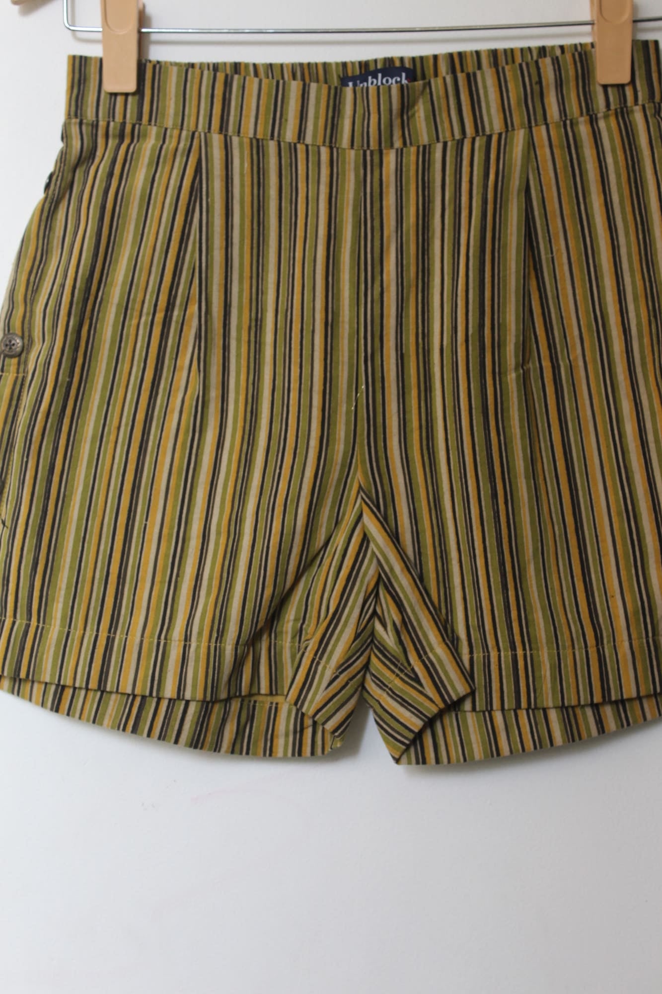 Olive Dabu Stripe Cotton Shorts