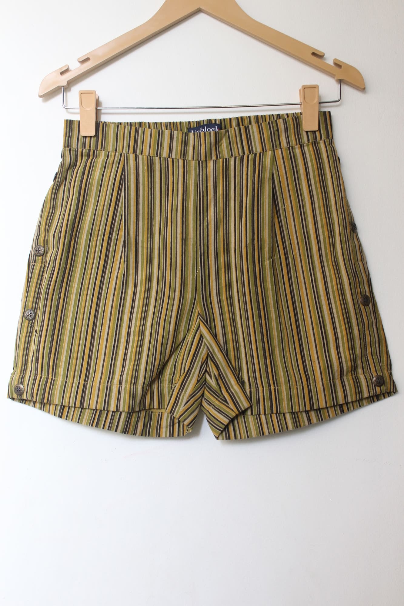 Olive Dabu Stripe Cotton Shorts