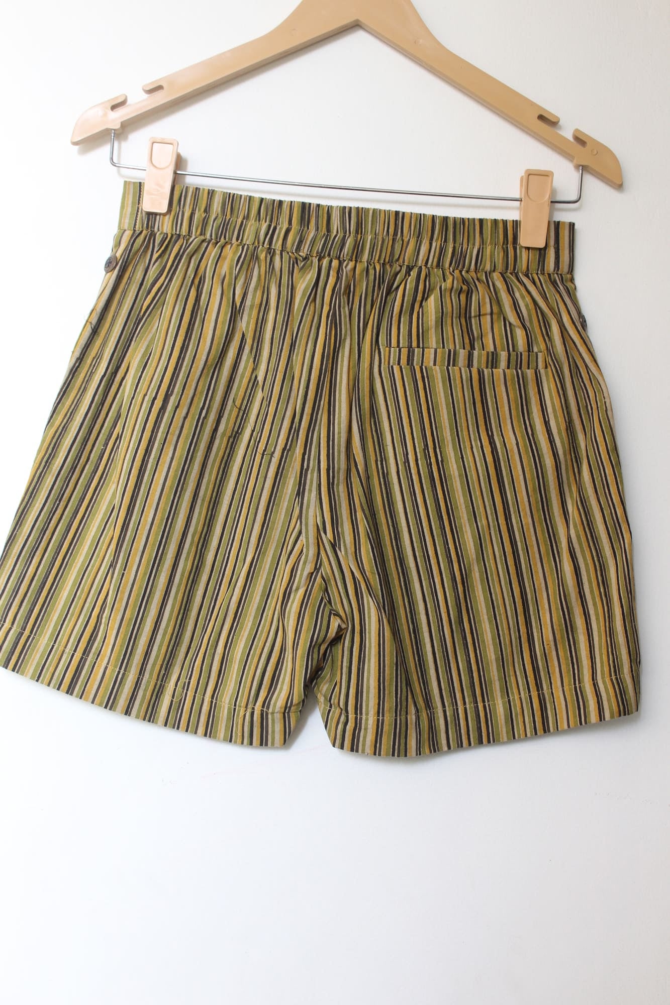 Olive Dabu Stripe Cotton Shorts