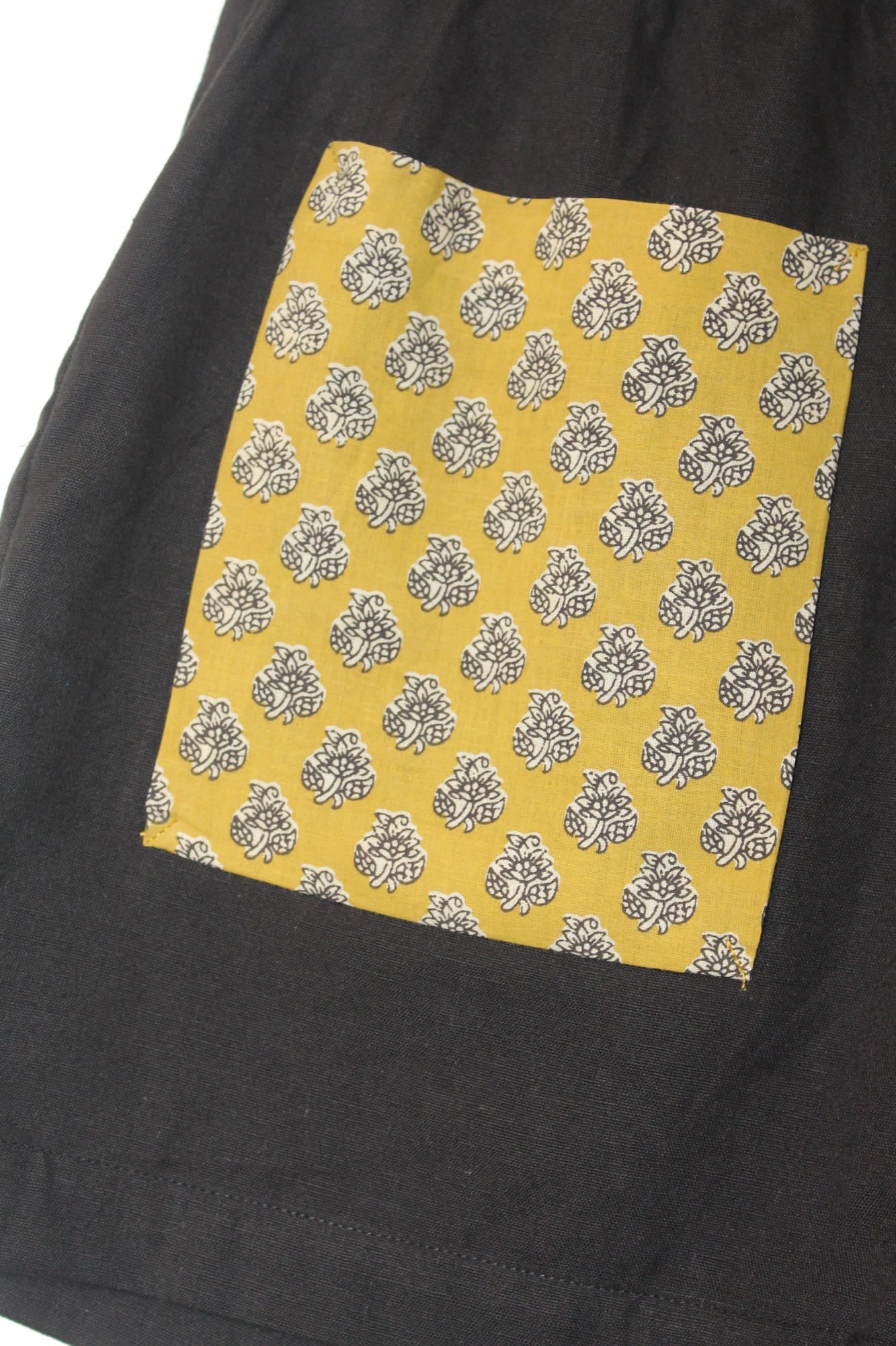 Black Cotton Shorts with Mustard Bagru Pockets