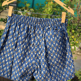Blue Bagru Booti Cotton Shorts with Wooden Button