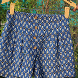 Blue Bagru Booti Cotton Shorts with Wooden Button
