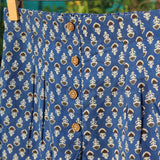 Blue Bagru Booti Cotton Shorts with Wooden Button
