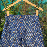 Blue Bagru Booti Cotton Shorts with Wooden Button
