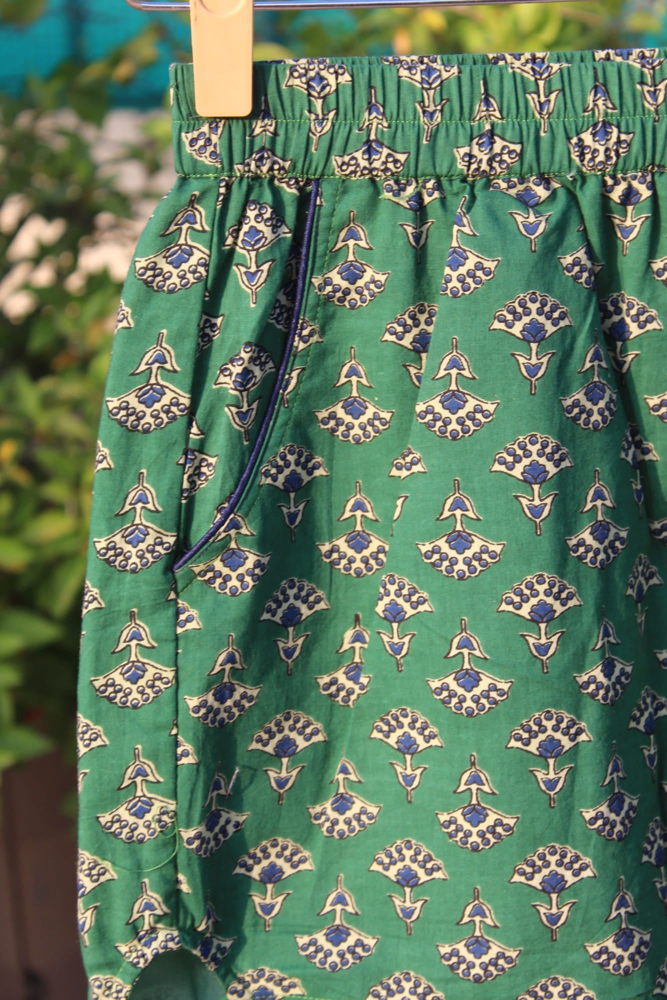 Green Bagru Booti Cotton Shorts with Side Knots