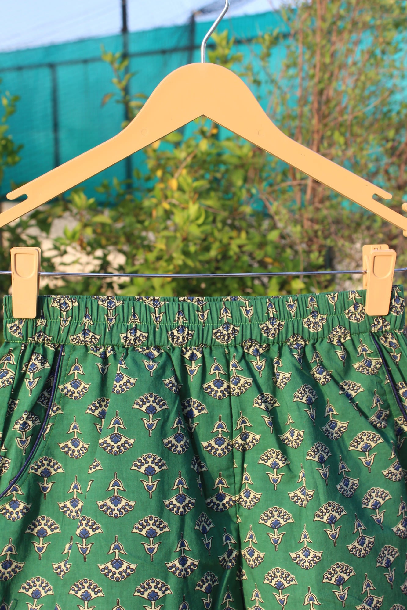 Green Bagru Booti Cotton Shorts with Side Knots