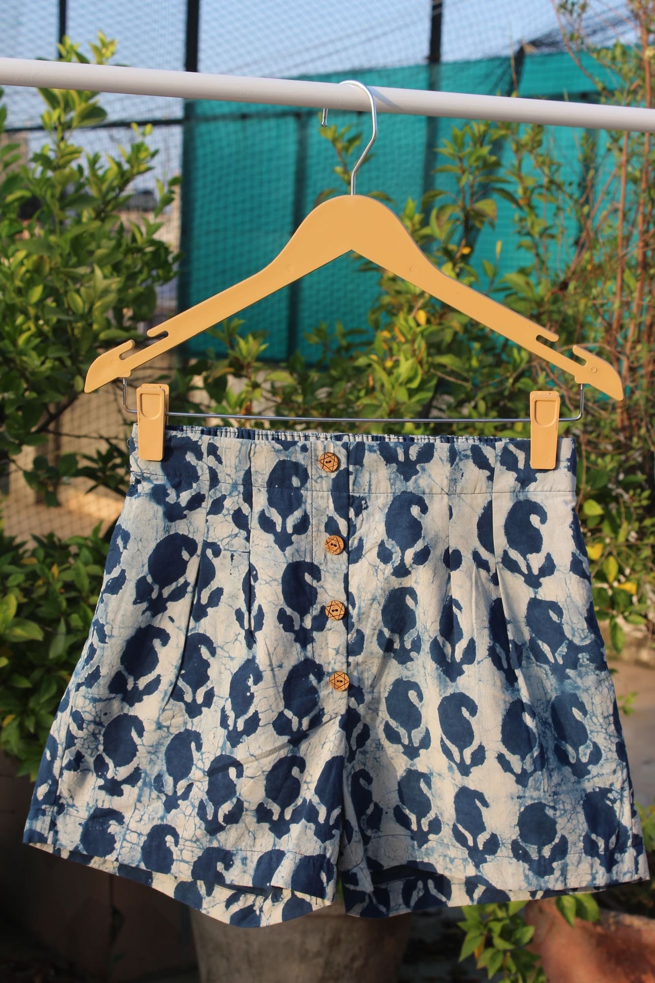 Indigo Dabu Paisley Cotton Shorts