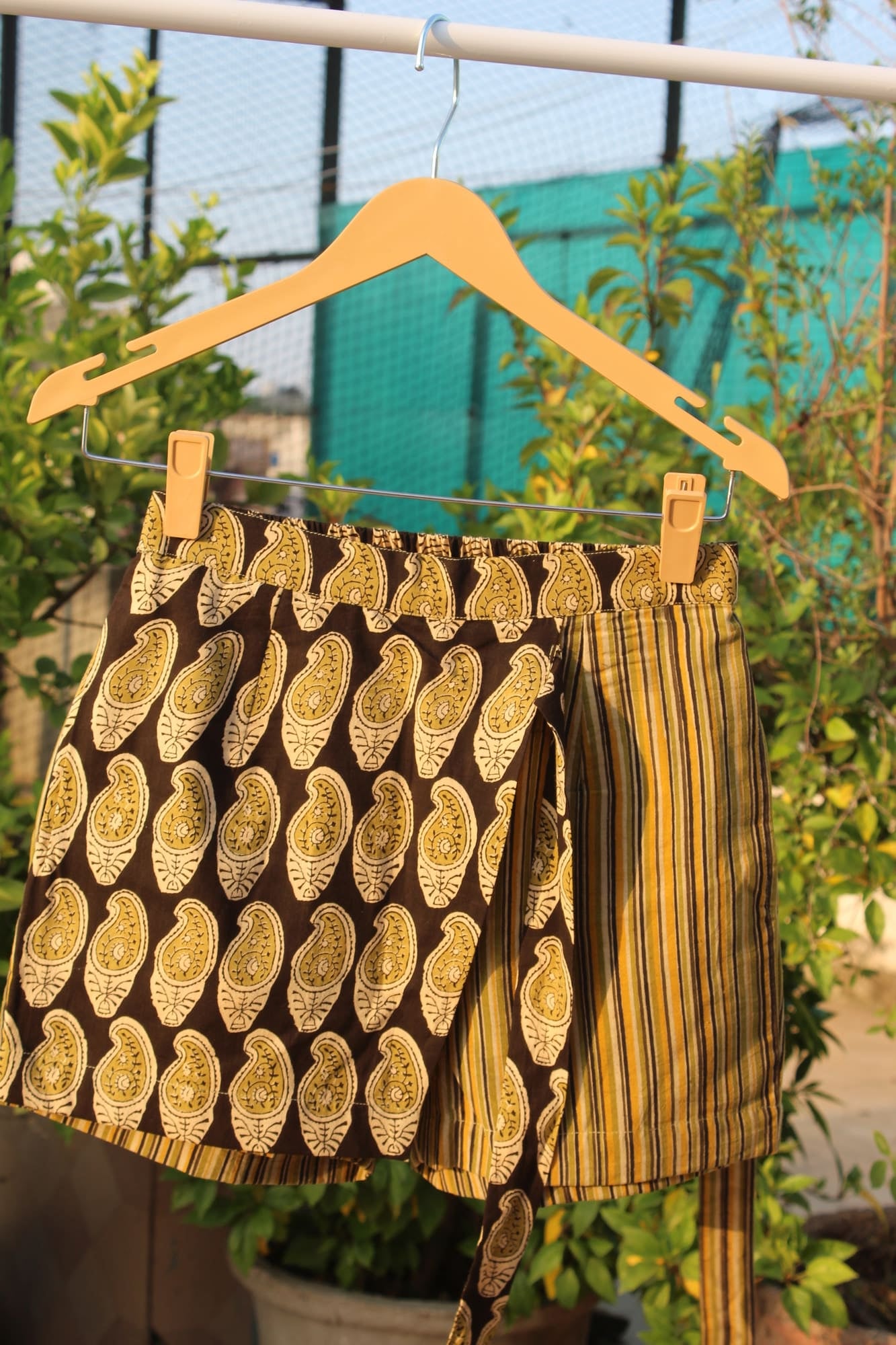 Olive Bagru Overlap Cotton Shorts