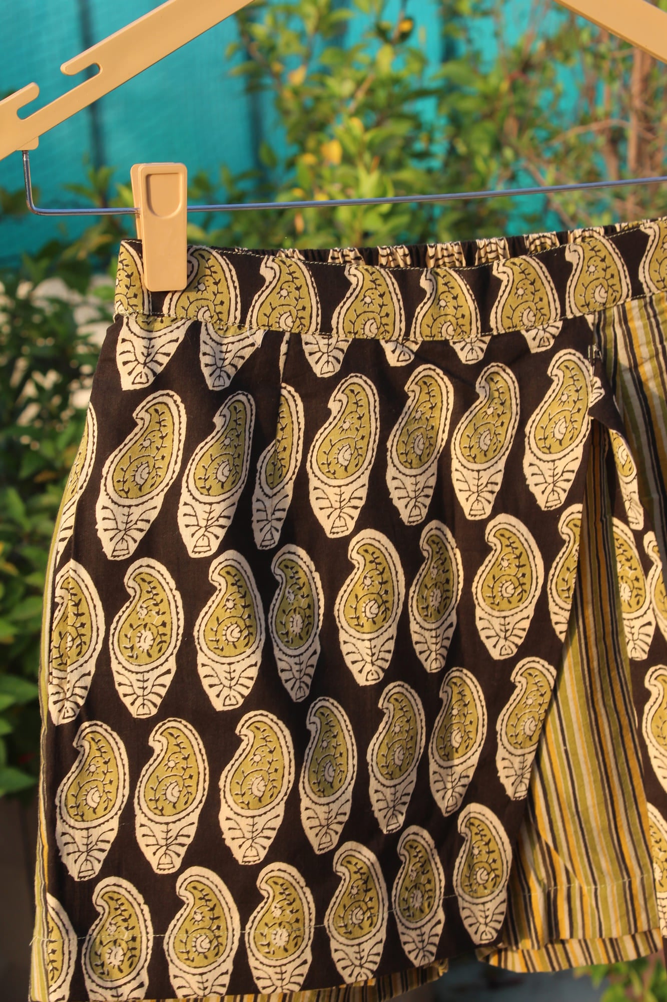 Olive Bagru Overlap Cotton Shorts