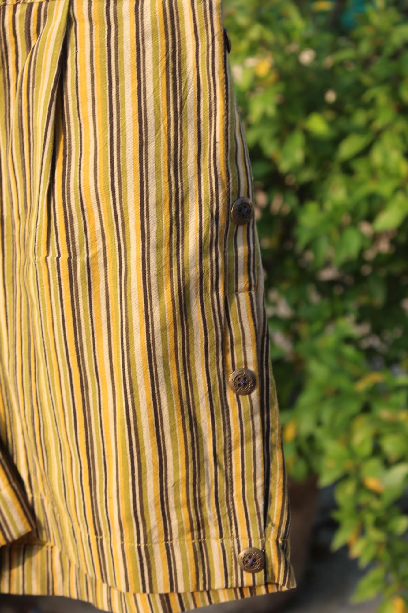 Olive Dabu Stripe Cotton Shorts
