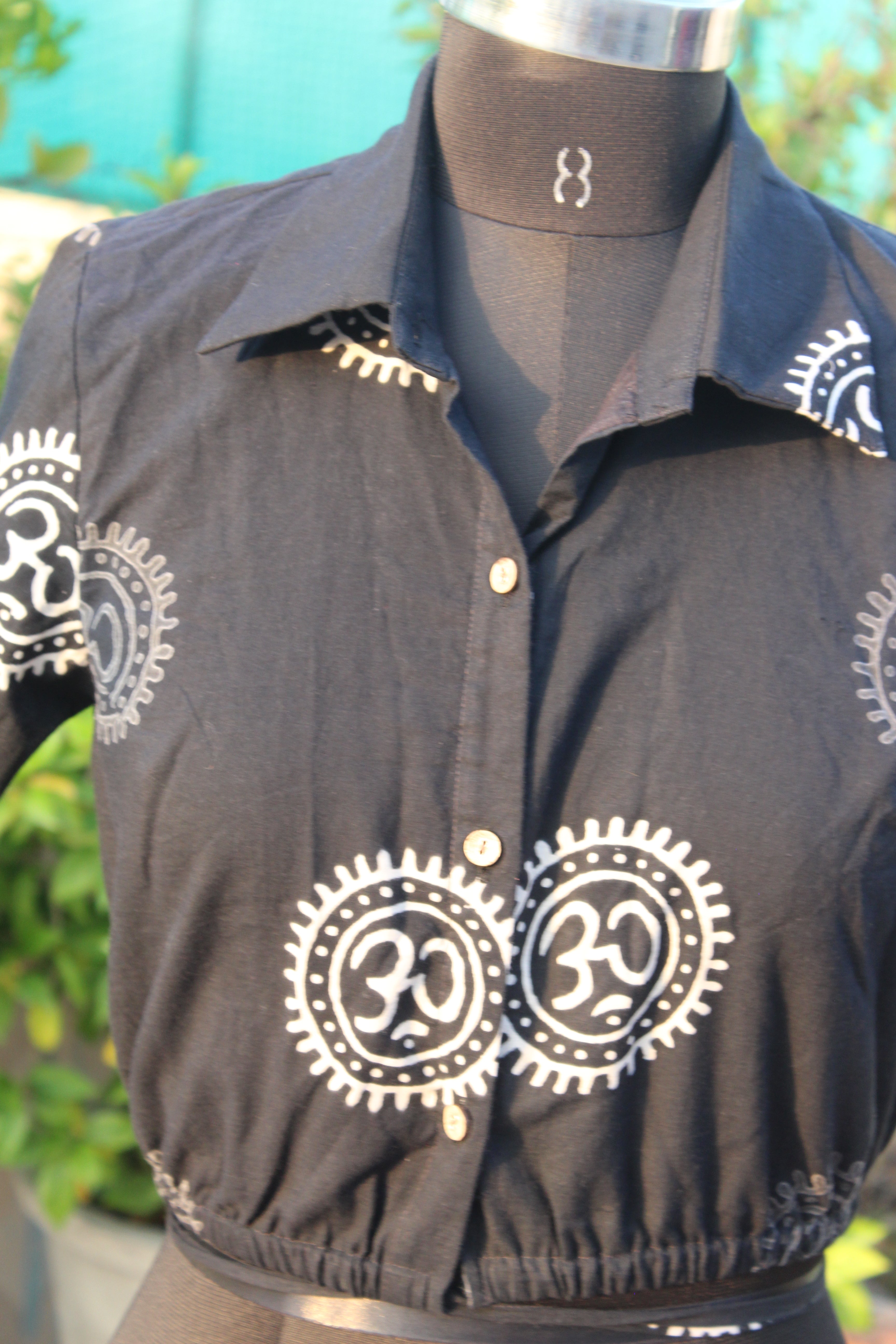 Om Handblock print tie-me-up crop top