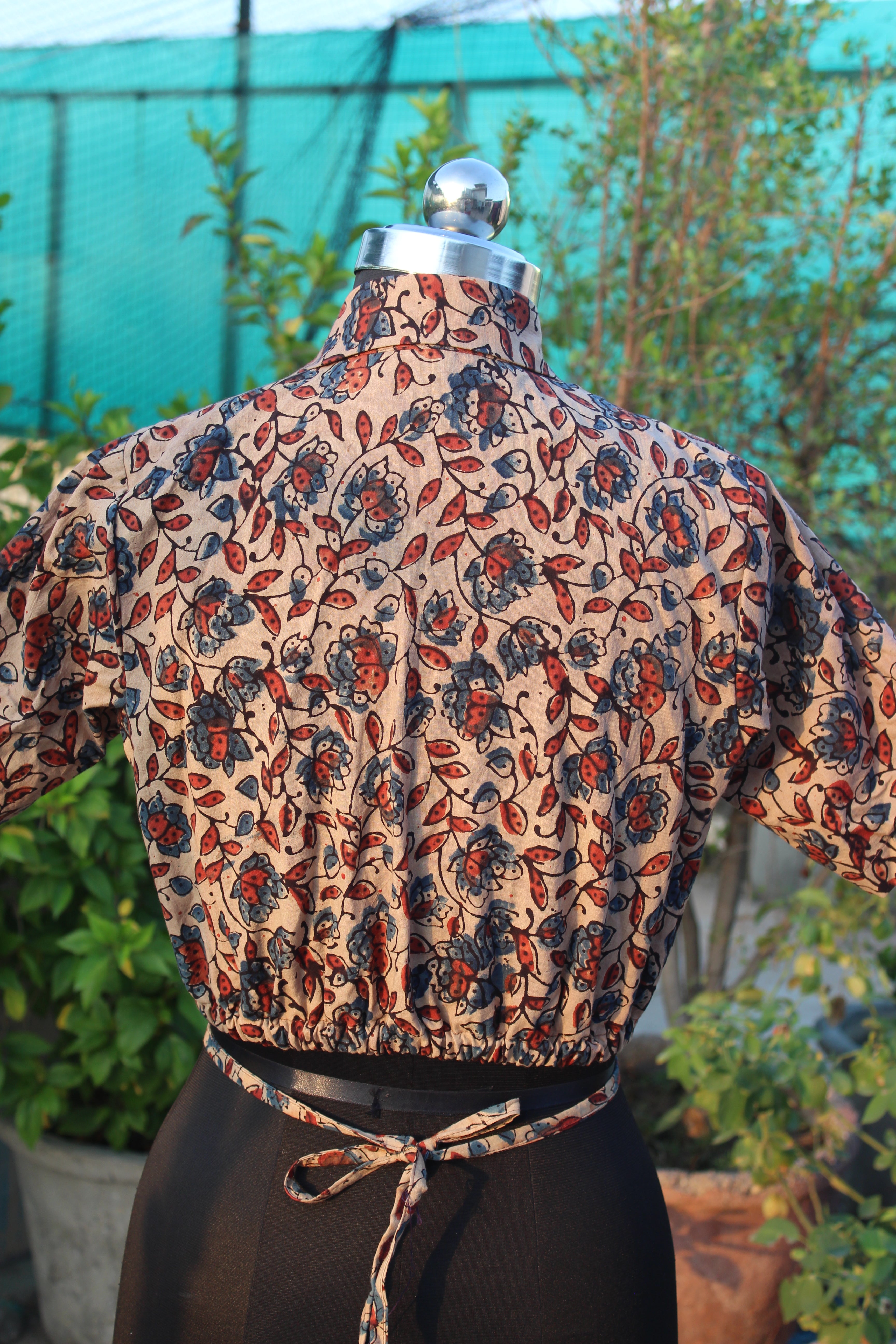 Ajrakh handblock floral print tie-me-up crop top