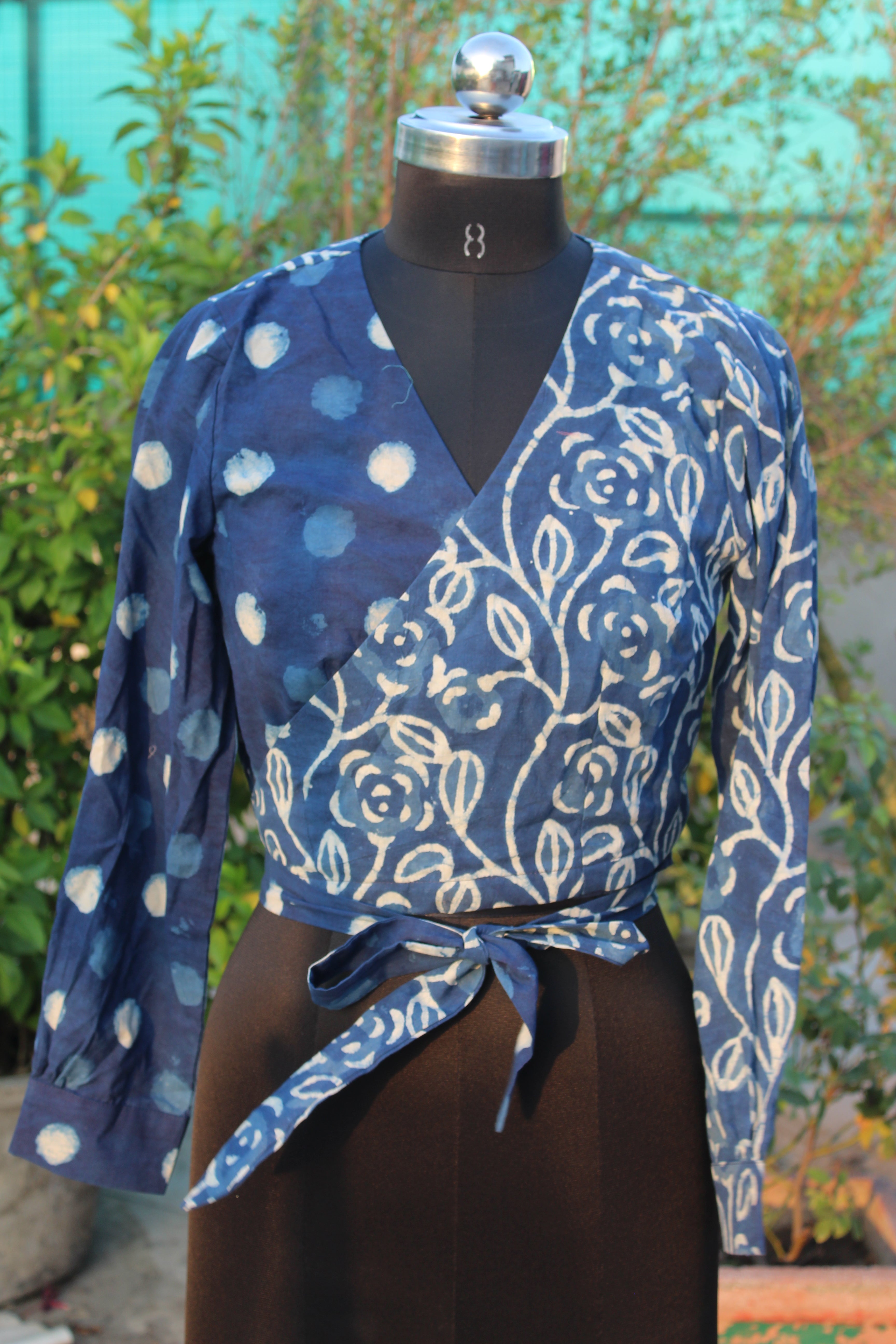 Indigo dabu handblock print half n half wrap top