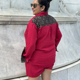 Red Rayon Cotton Co-Ord set with Black Ajrakh Handblock print patch