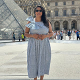 Parisian Bow Charm-Dabu Hand block Striped Cotton Dress