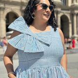 Parisian Bow Charm-Dabu Hand block Striped Cotton Dress