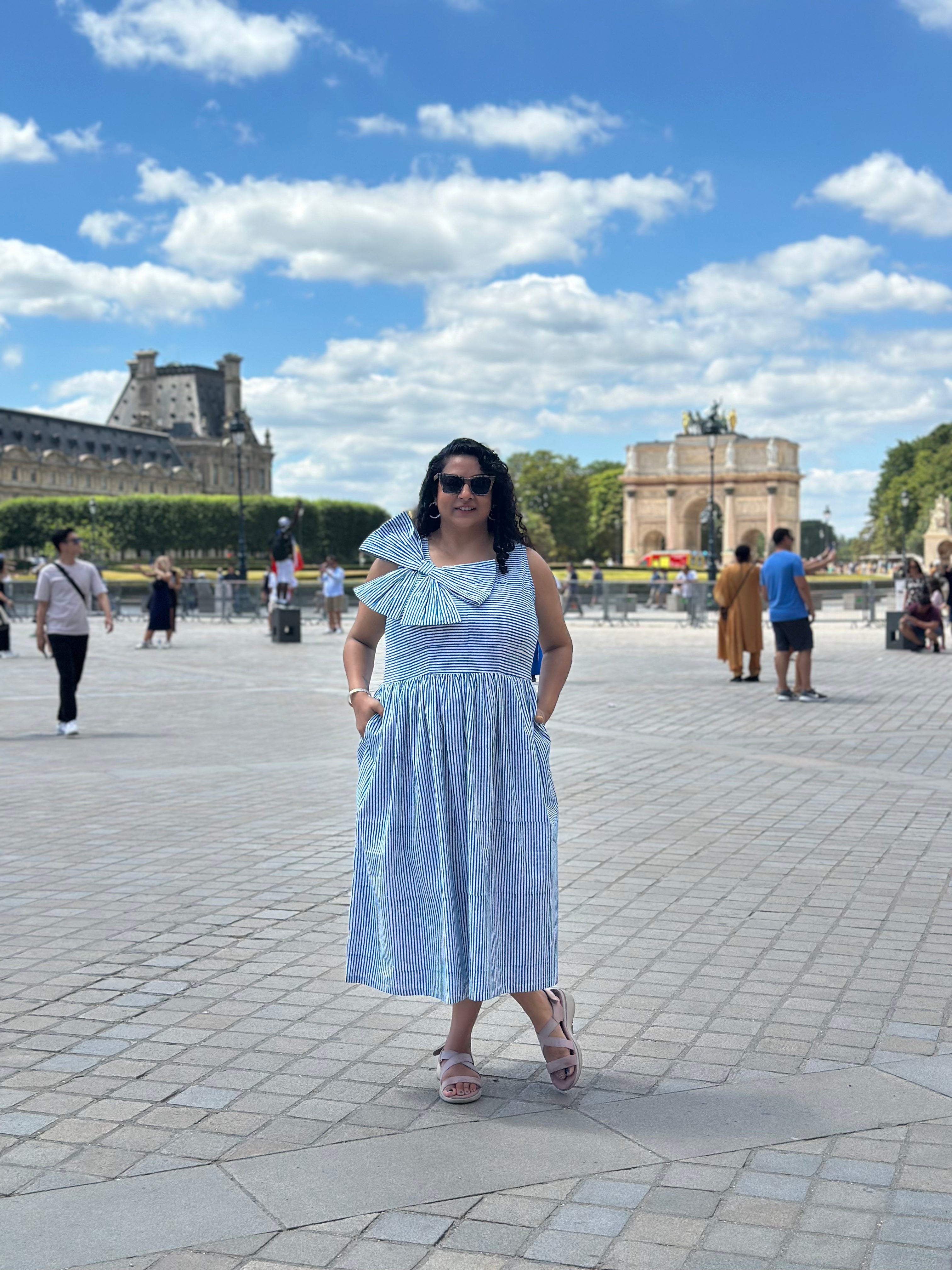 Parisian Bow Charm-Dabu Hand block Striped Cotton Dress