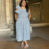Parisian Bow Charm-Dabu Hand block Striped Cotton Dress