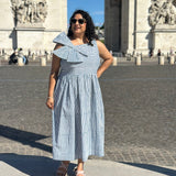 Parisian Bow Charm-Dabu Hand block Striped Cotton Dress