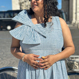 Parisian Bow Charm-Dabu Hand block Striped Cotton Dress