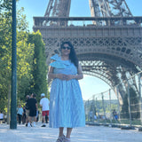Parisian Bow Charm-Dabu Hand block Striped Cotton Dress