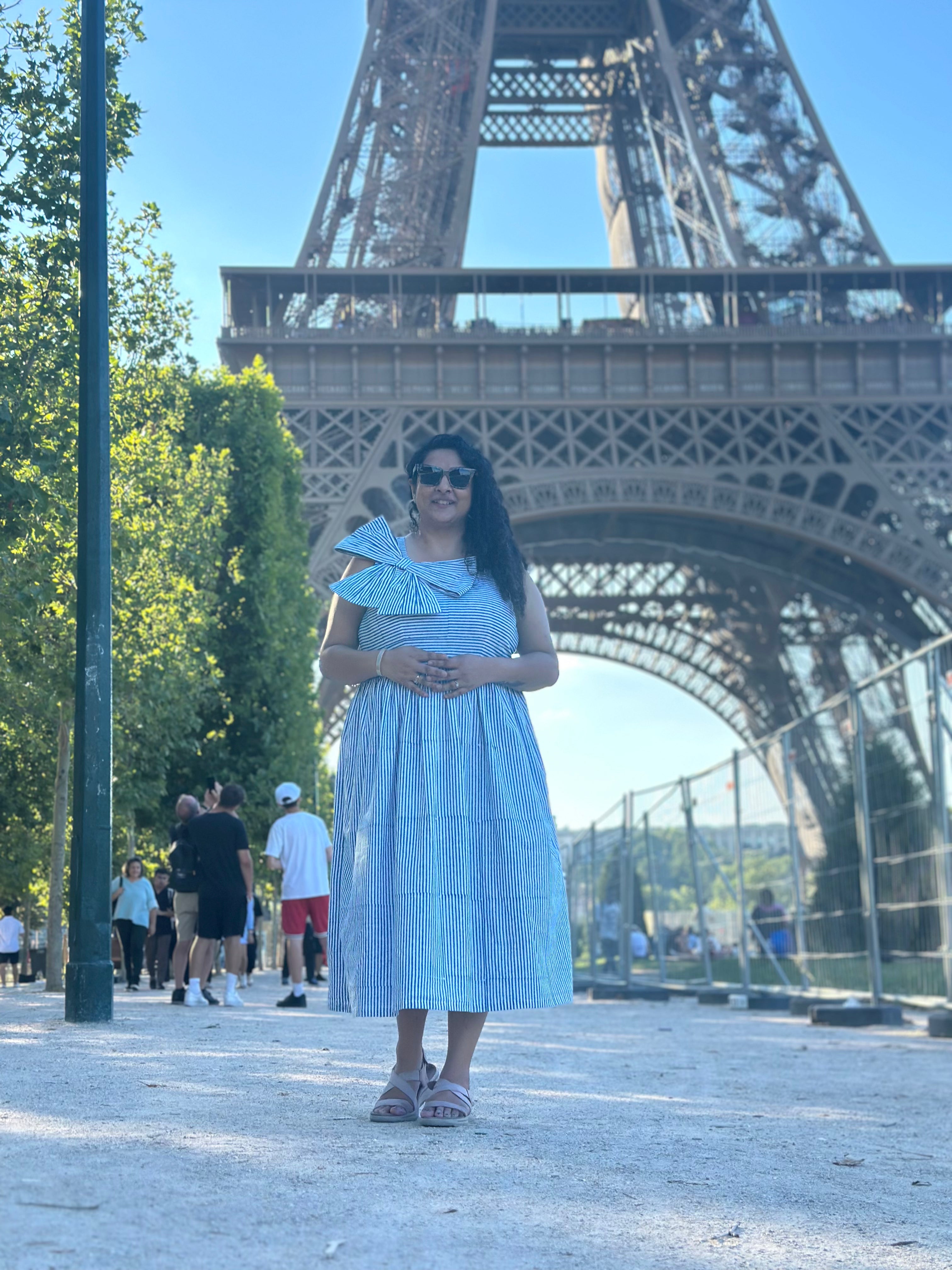 Parisian Bow Charm-Dabu Hand block Striped Cotton Dress