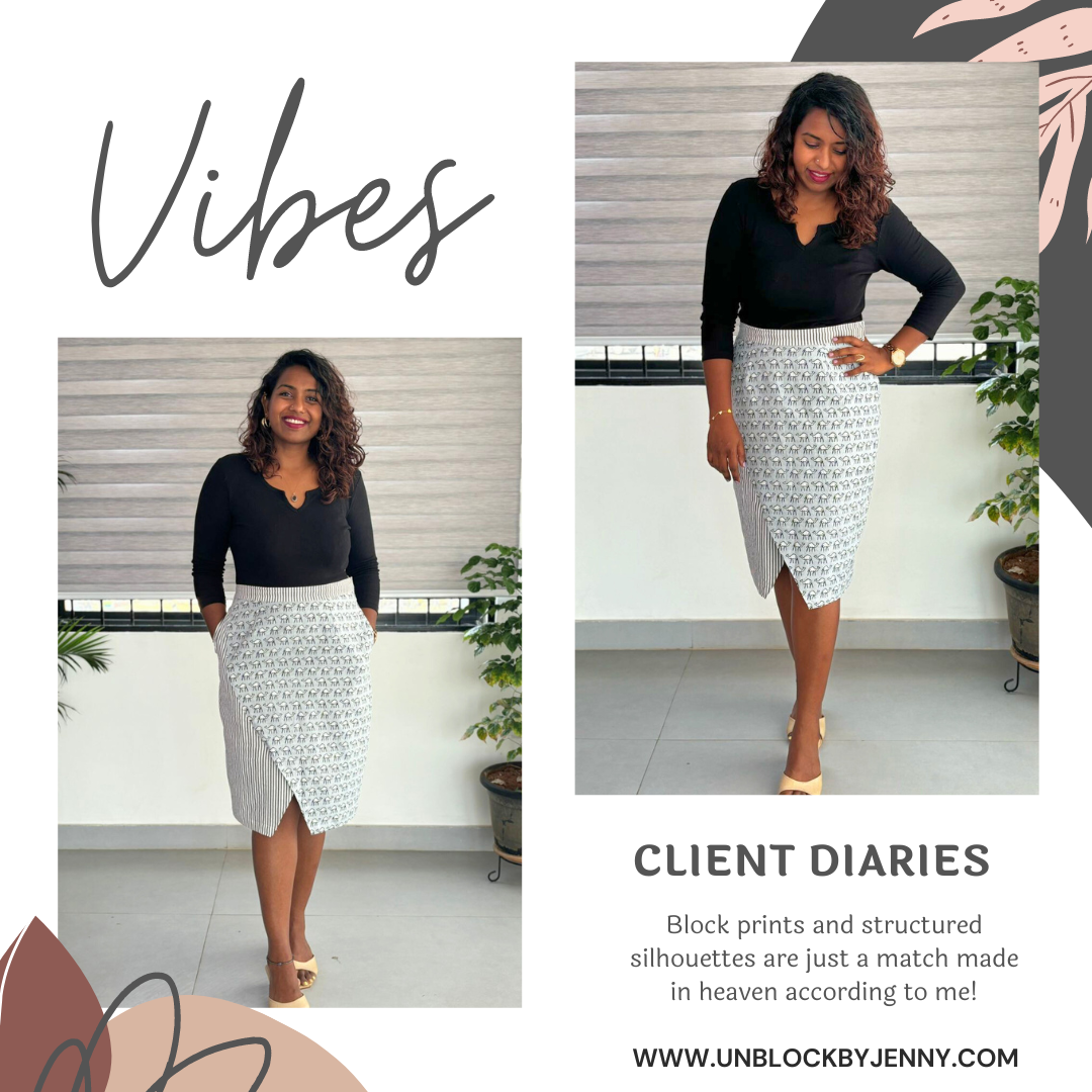 Grey camel bagru handblock print pencil wrap style cotton skirt