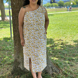 Sunshine bloom-One Shoulder Sanganeri Hand block Print Cotton Dress