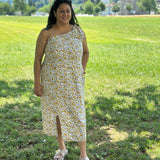 Sunshine bloom-One Shoulder Sanganeri Hand block Print Cotton Dress