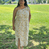 Sunshine bloom-One Shoulder Sanganeri Hand block Print Cotton Dress