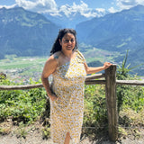 Sunshine bloom-One Shoulder Sanganeri Hand block Print Cotton Dress