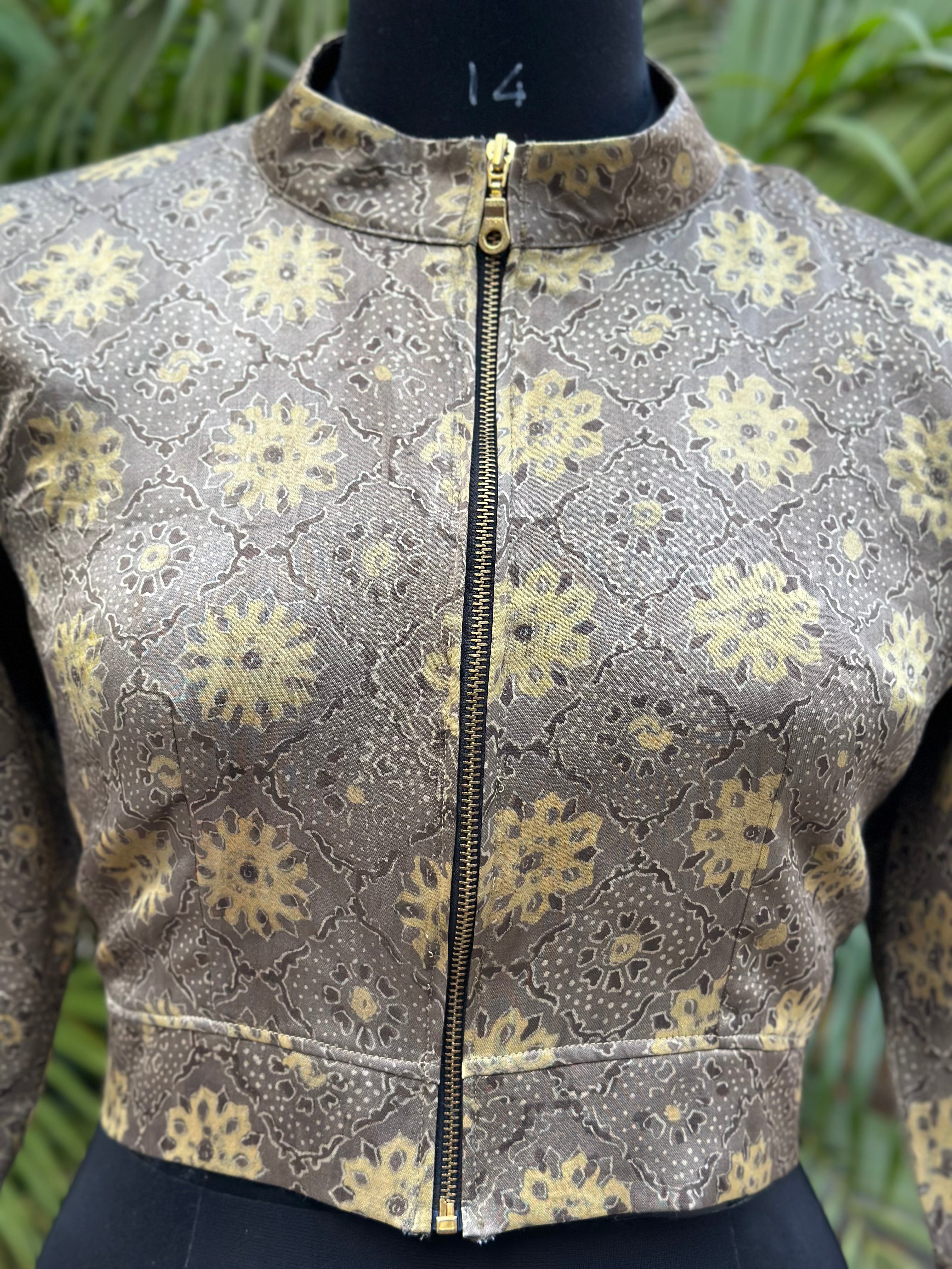 Golden Mirage- Ajrakh Handblock Printr Beige Mashru Silk Full sleeve blouse