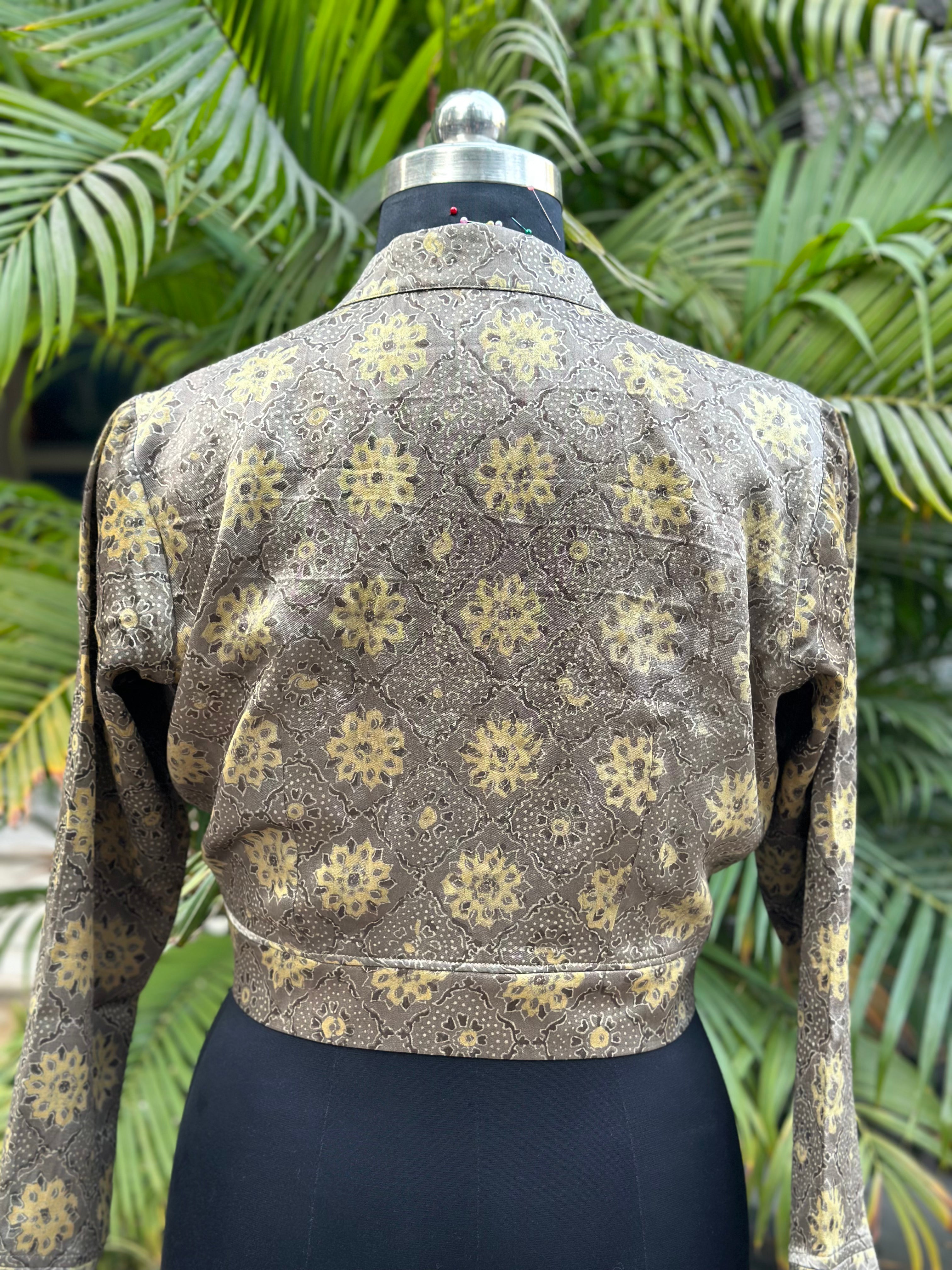 Golden Mirage- Ajrakh Handblock Printr Beige Mashru Silk Full sleeve blouse