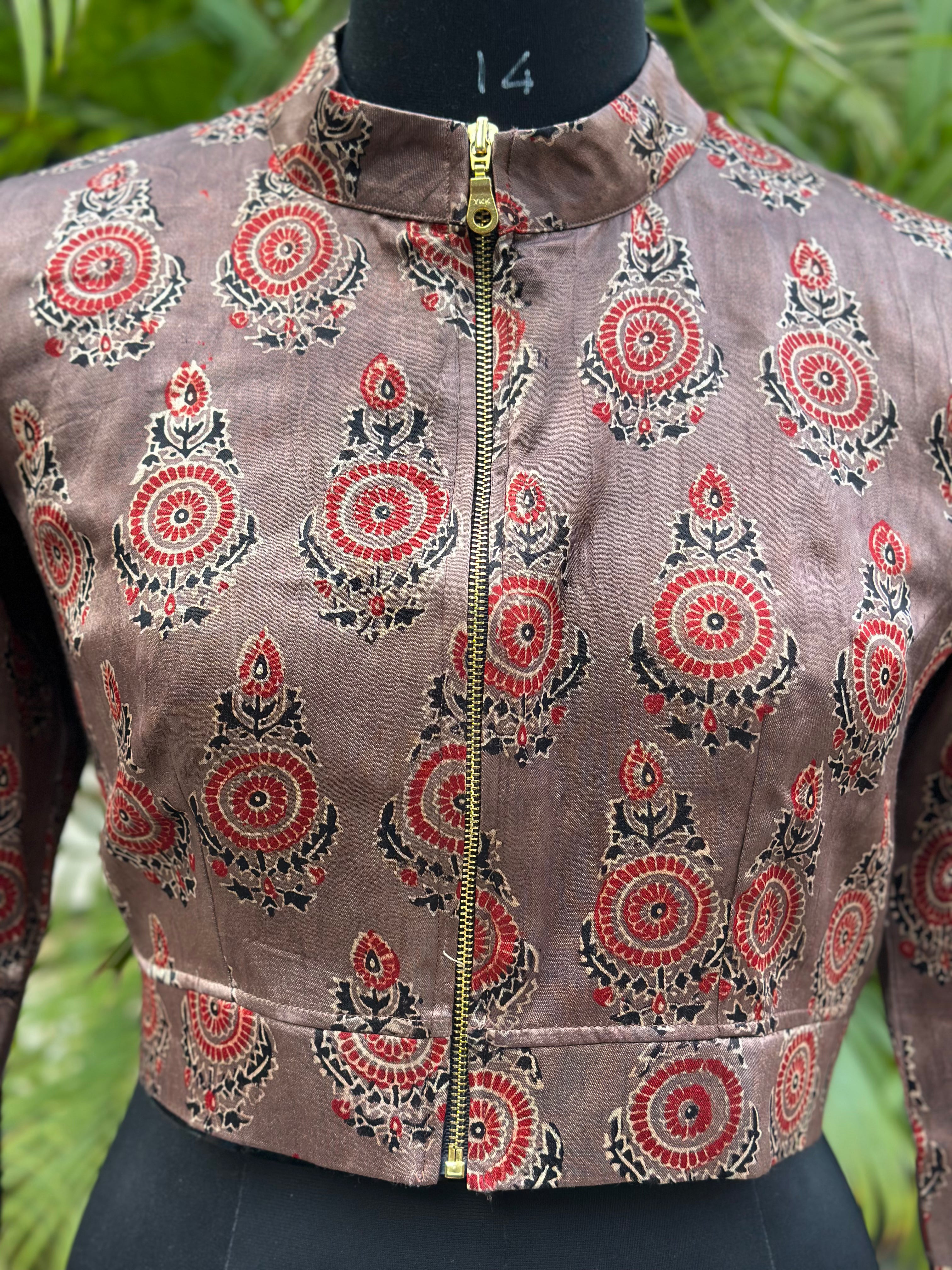 Vintage grace- Ajrakh handblock print Rose pink mashru silk blouse