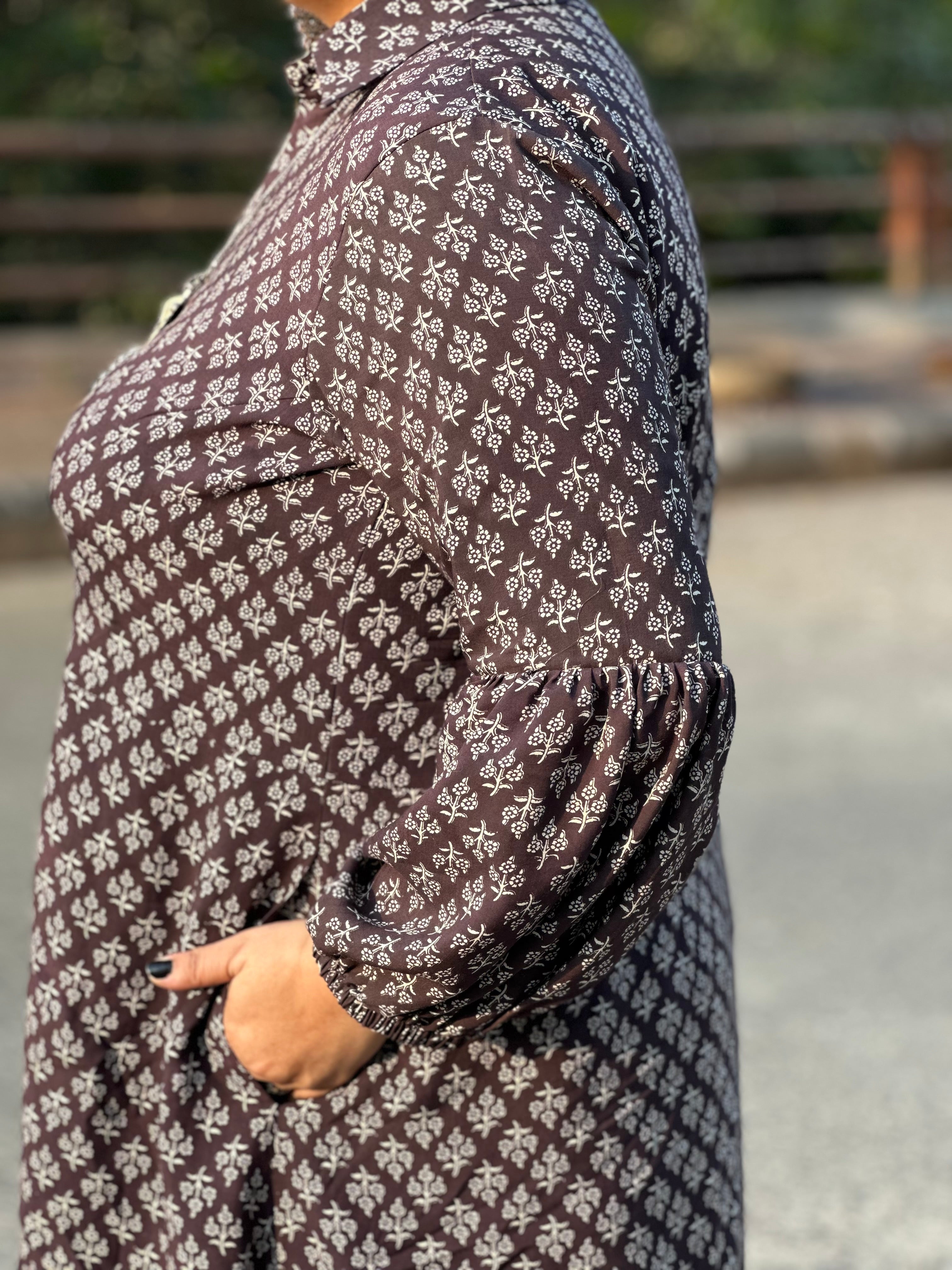 Black bagru handblock print modal cotton high low dress