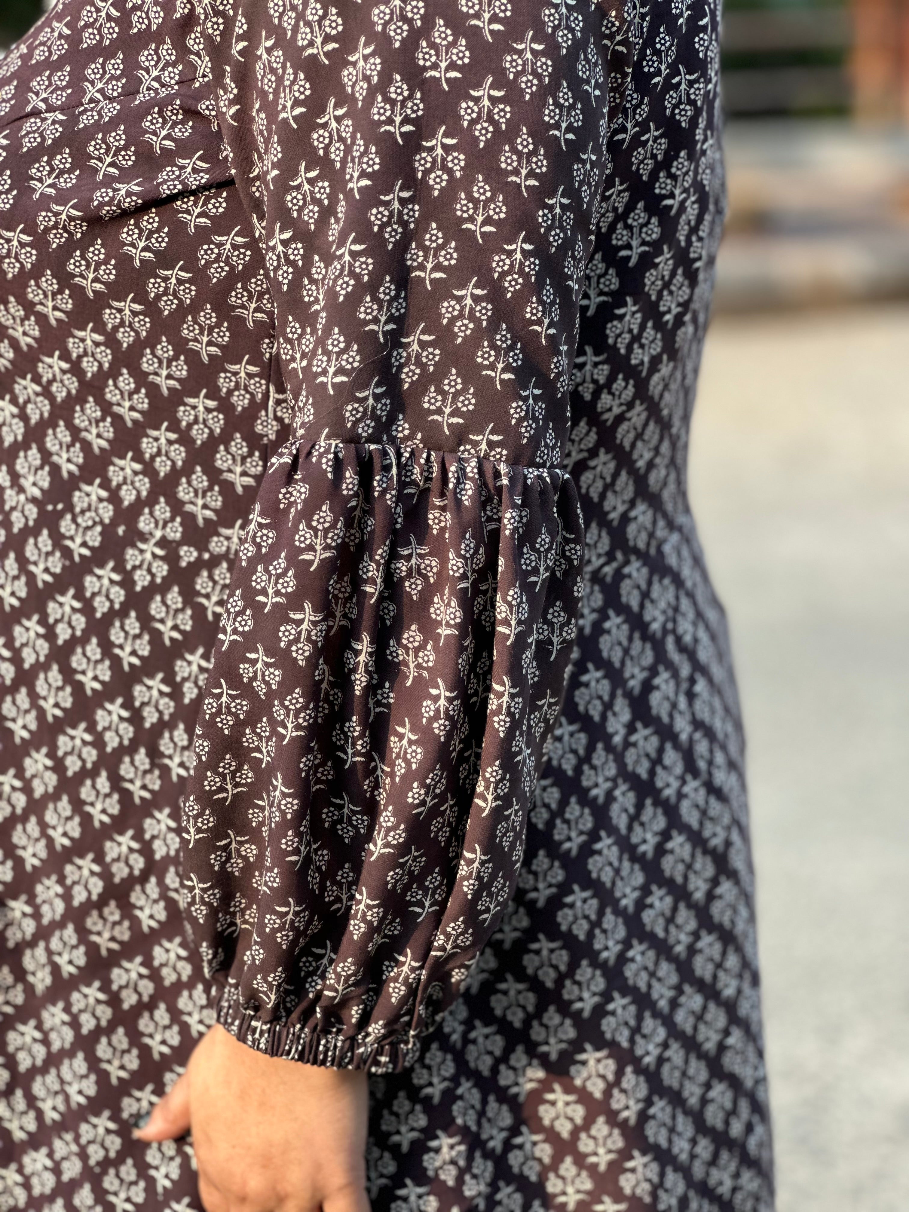 Black bagru handblock print modal cotton high low dress