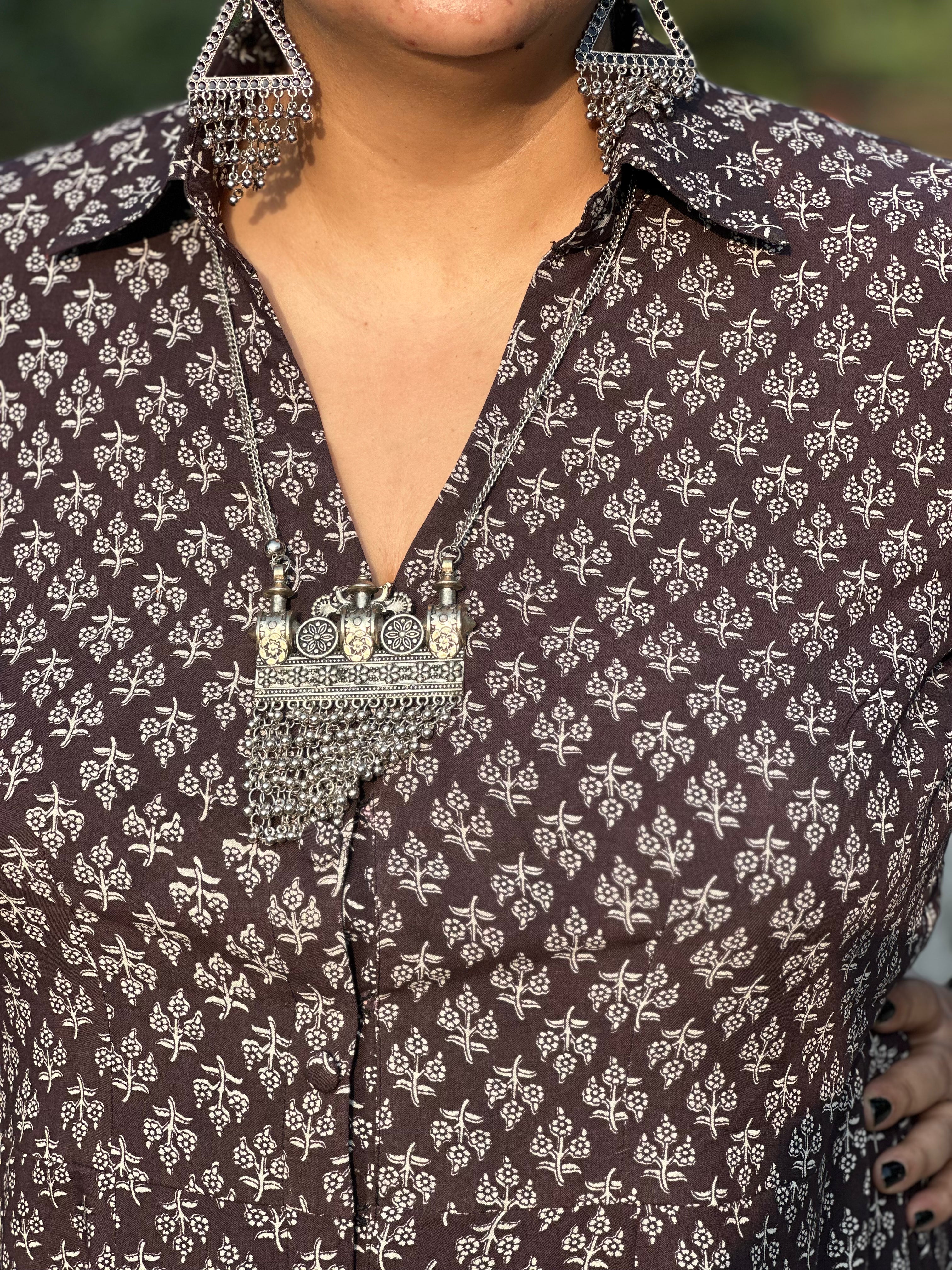 Black bagru handblock print modal cotton high low dress