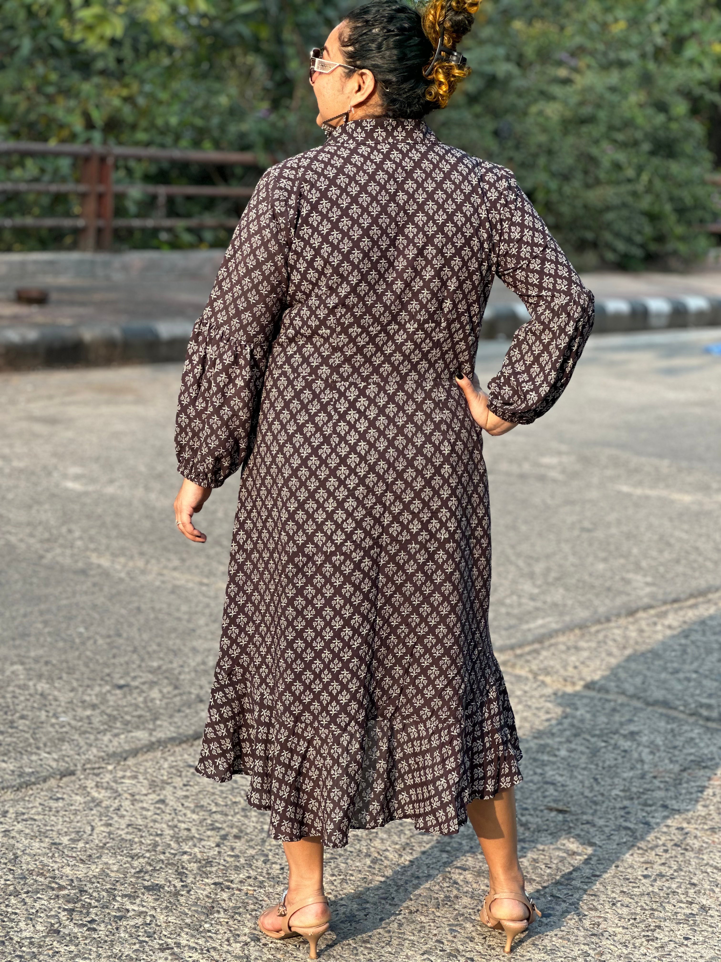 Black bagru handblock print modal cotton high low dress