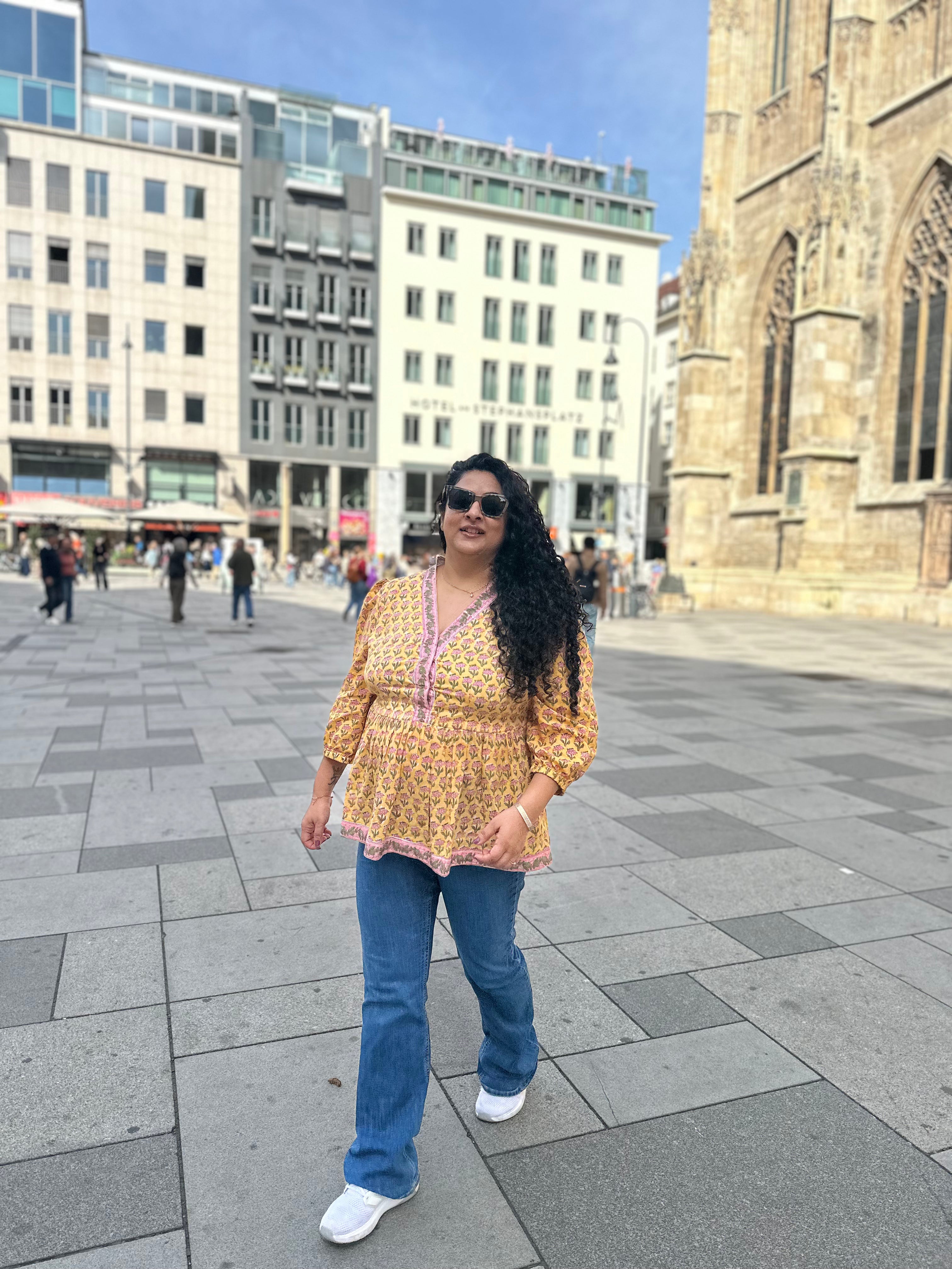 Kesariya Gul: Yellow Sanganeri Handblock Print Cotton Kurti Top