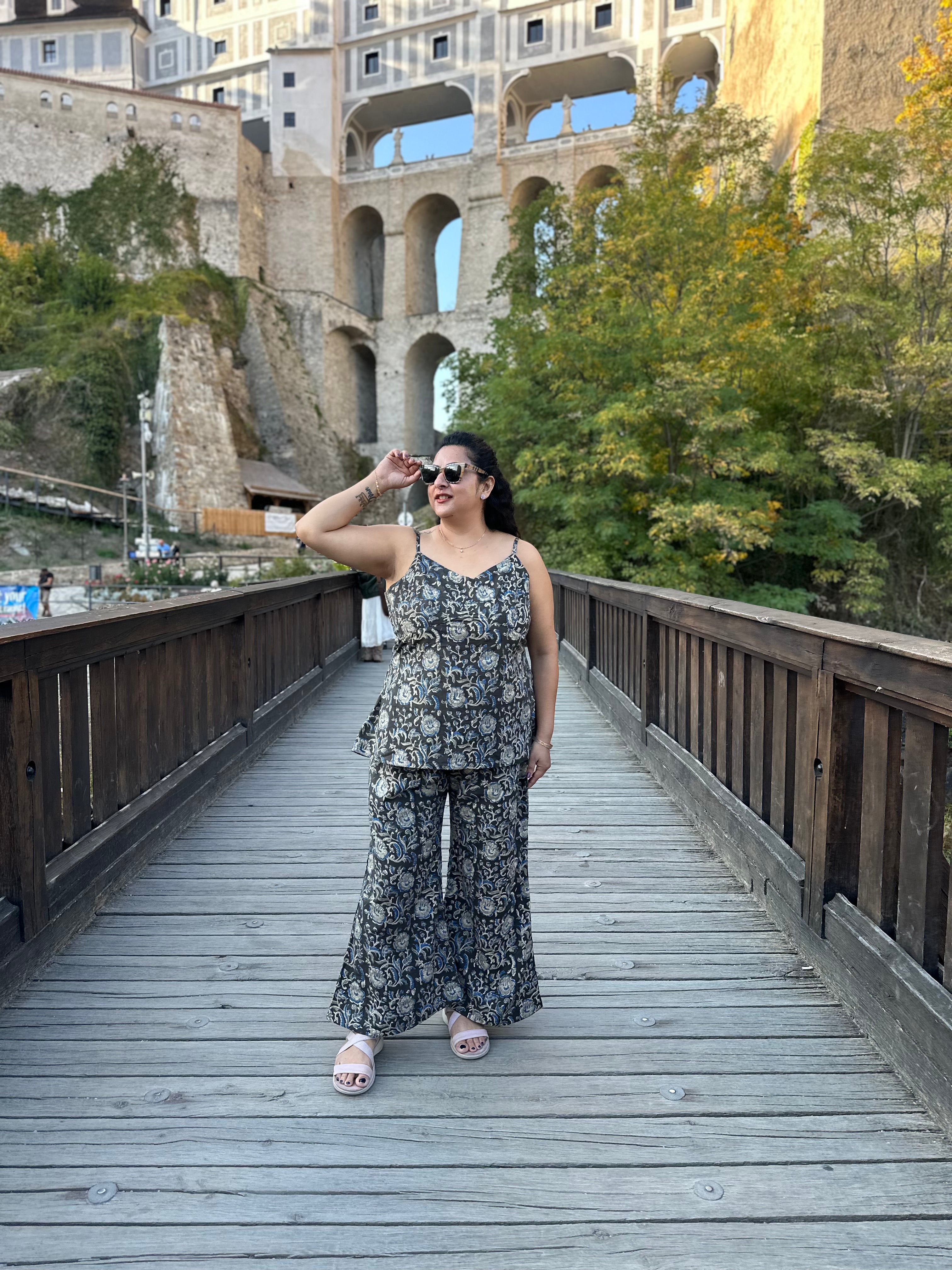 Flora Noir: Kalamkari Handblock Print Cotton Co-ord set