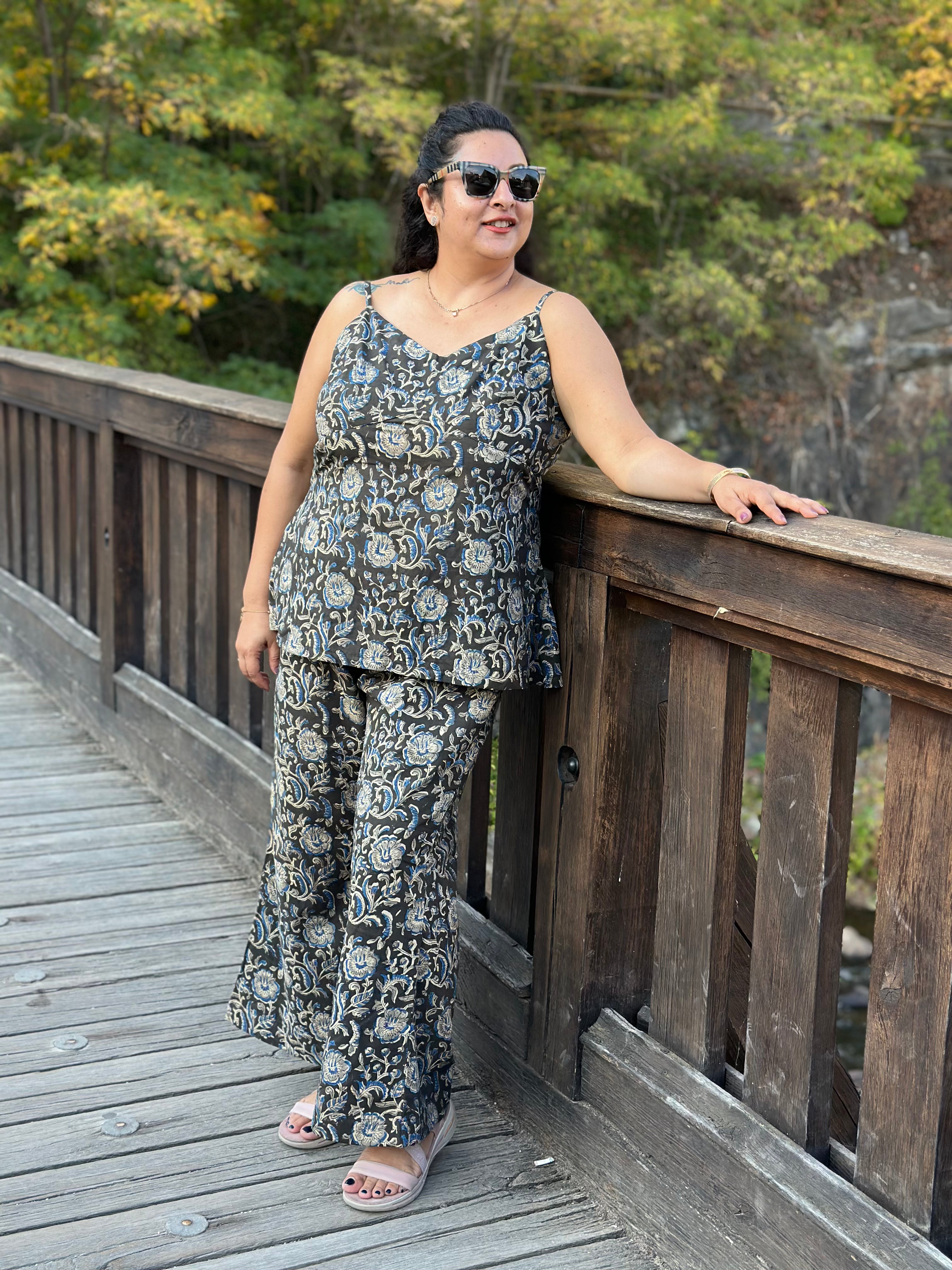Flora Noir: Kalamkari Handblock Print Cotton Co-ord set