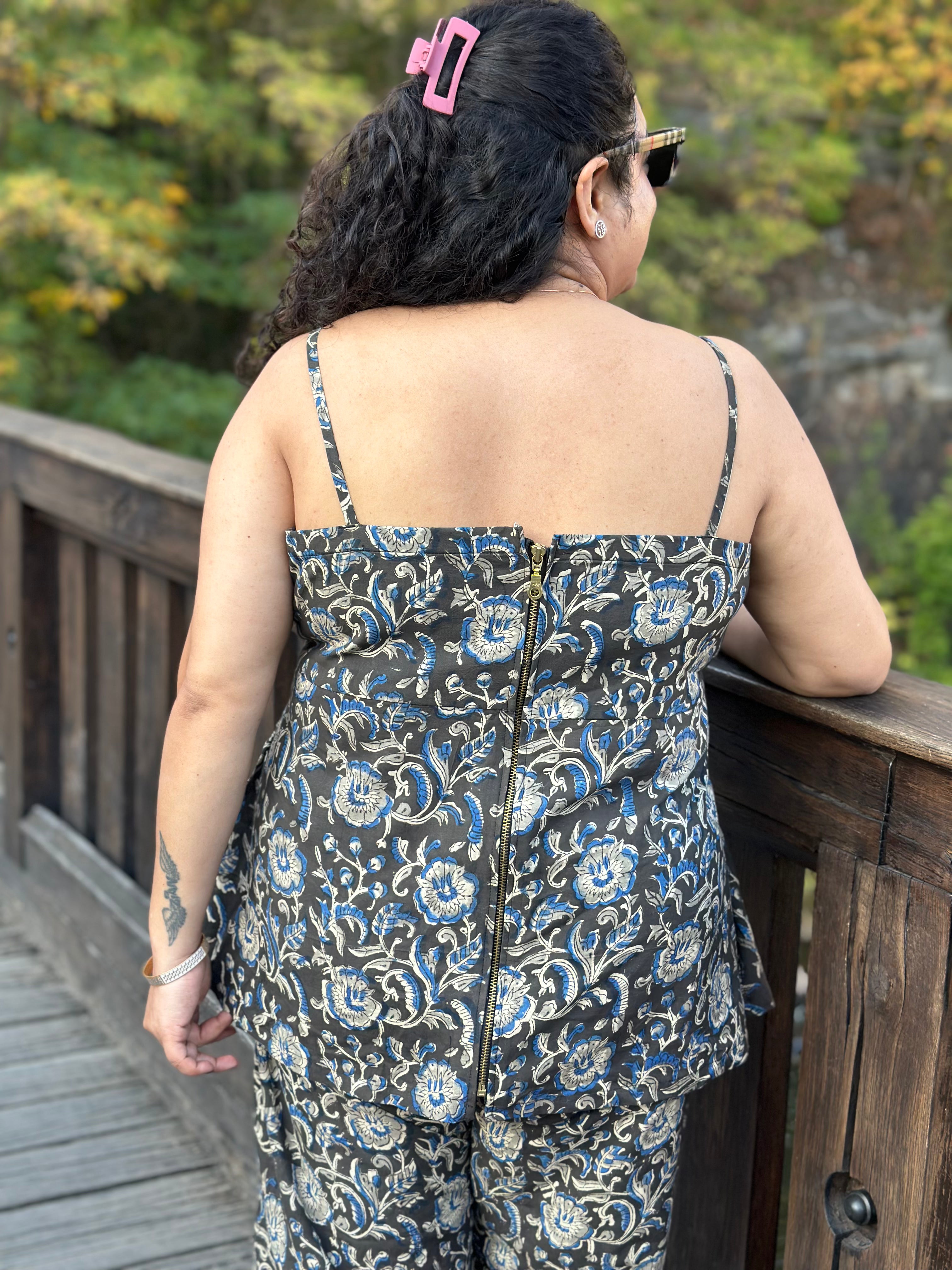 Flora Noir: Kalamkari Handblock Print Cotton Co-ord set