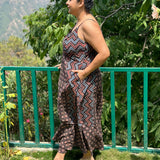 Ajrakh Handblock print maxi cotton dress with noodle strap